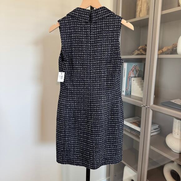 Alessandra Rich Tweed Mini Dress NEW Sequin Checked Dark Navy Sleeveless NWT 40 - Picture 3 of 7